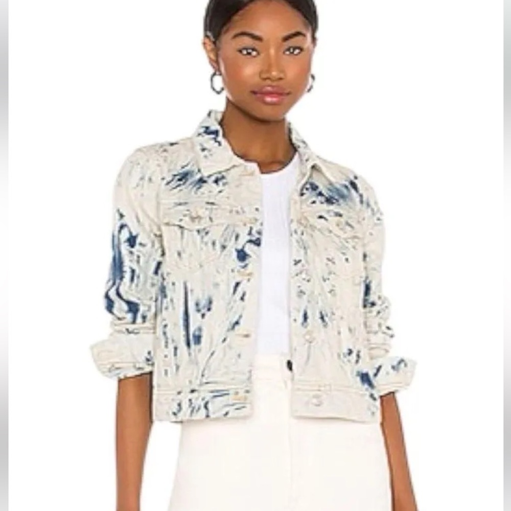 - Free People Tie-dye Acid Wash Short Denim Jacket M